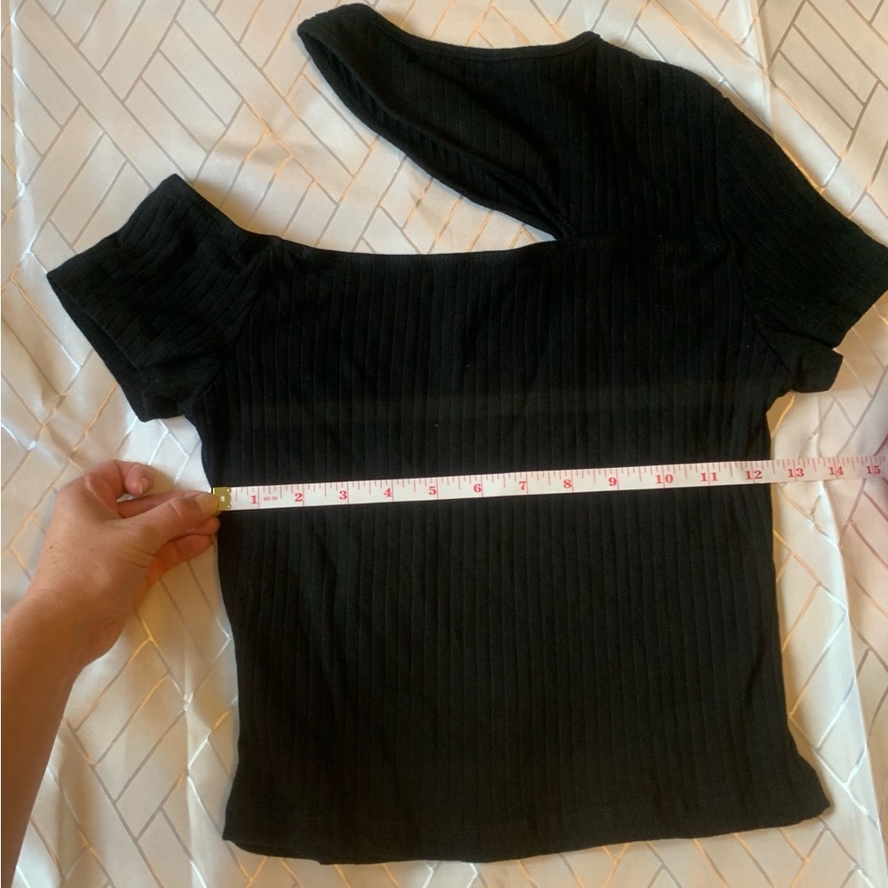 NWOT Asymmetrical cutout crop top festival party stretchy Shein ribbed top sexy - Picture 7 of 9